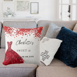 Sweet 16 rotes Kleid, weißer Name Kissen