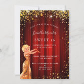 Sweet 16 Rotgold Glitzer Luxus-Film Einladung (Vorderseite)