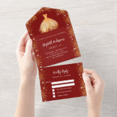 Sweet 16 Rotgold Kleid Glitzer UAWG All In One Einladung (Abreißen)