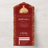 Sweet 16 Rotgold Kleid Glitzer UAWG All In One Einladung (Innen Boden)