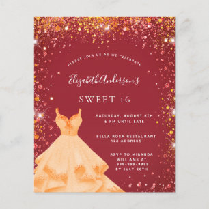 Sweet 16 rotgoldenes Kleid Budget Einladung Flyer