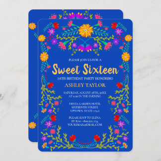 Sweet 16 Royal Blue Mexican Fiesta Floral Geburtst Einladung