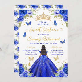 Sweet 16 Royal Blue Princess African American Girl Einladung