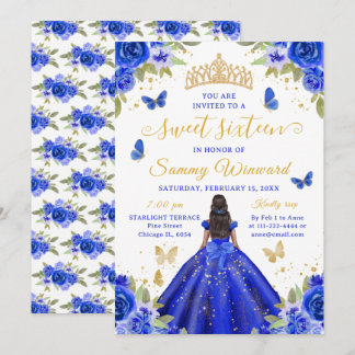 Sweet 16 Royal Blue Princess African American Girl Einladung