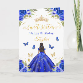 Sweet 16 Royal Blue Princess African American Girl Karte