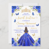 Sweet 16 Royal Blue Princess Brunette Girl Einladung (Vorderseite)