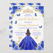 Sweet 16 Royal Blue Princess Brunette Girl Einladung (Vorne/Hinten)