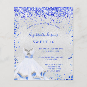 Sweet 16 Royal Blue Silber Budget Einladung Flyer