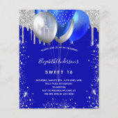 Sweet 16 Royal Blue Silber Einladung Budget Flyer (Vorne)