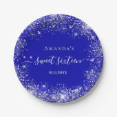 Sweet 16 Royal Blue Silver Glitzer Monogramm Pappteller (Vorderseite)
