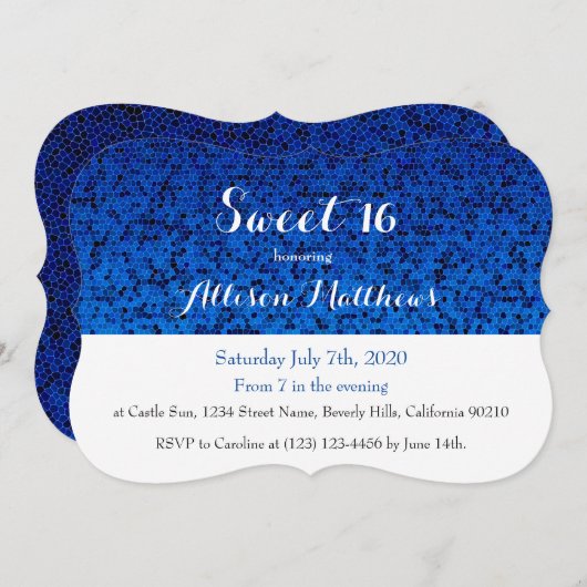 Sweet 16 Royal Blue Sparkle Einladung (Vorne/Hinten)