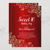 Sweet 16 Ruby Red Gold Wirbel Party Einladung (Vorne/Hinten)
