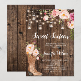 Sweet 16 Rustic Boho Blues String Lights Einladung