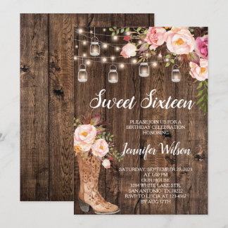 Sweet 16 Rustic Boho Blues String Lights Einladung