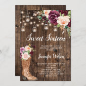 Sweet 16 Rustic Boho Blumenstrauß Lights Invitati Einladung (Vorne/Hinten)