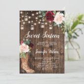 Sweet 16 Rustic Boho Blumenstrauß Lights Invitati Einladung (Stehend Vorderseite)