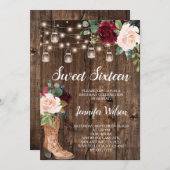 Sweet 16 Rustic Boho Blumenstrauß Lights Invitati Einladung (Vorne/Hinten)