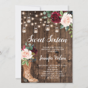 Sweet 16 Rustic Boho Blumenstrauß Lights Invitati Einladung