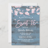 Sweet 16 Rustic Cherry Blossom Blume Dusty Blue Einladung (Vorderseite)