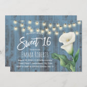 Sweet 16 Rustic Dusty Blue Barn Wood Lily Blume Einladung (Vorne/Hinten)