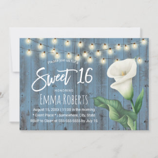 Sweet 16 Rustic Dusty Blue Barn Wood Lily Blume Einladung