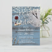 Sweet 16 Rustic Fairy Tale Dusty Blue Barn Wood Einladung (Stehend Vorderseite)
