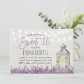 Sweet 16 Rustic Lavendel Floral Weiße Laterne Einladung (Stehend Vorderseite)