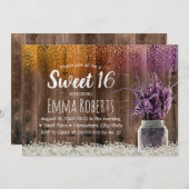 Sweet 16 Rustic Lavender Floral Jar Gold Confetti Einladung (Vorne/Hinten)