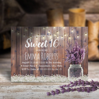 Sweet 16 Rustic Lavender Floral Jar String Lights Einladung