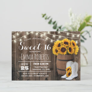 Sweet 16 Rustic Sonnenblume Barrel Country Cowgirl Einladung