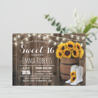 Sweet 16 Rustic Sonnenblume Barrel Country Cowgirl Einladung