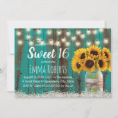 Sweet 16 Rustic Sonnenblume Jar Aquamarin Stallhol Einladung (Vorderseite)