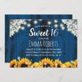 Sweet 16 Rustic Sonnenblumen Lace String Lights Na Einladung (Vorne/Hinten)