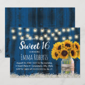 Sweet 16 Rustic Sunflower Jar Navy Barn Wood Einladung (Vorne/Hinten)