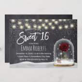 Sweet 16 Rustic Winter Beauty Rose Dome Chalkboard Einladung (Vorne/Hinten)