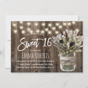 Sweet 16 Rustic Winter Floral Jar Barn Geburtstag Einladung