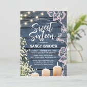 Sweet 16 rustikal blaue Holzbalken hell modern Einladung (Stehend Vorderseite)