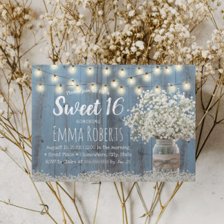 Sweet 16 Rustikale Babys Atem Bläschen Jar Dusty B Einladung