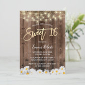 Sweet 16 Rustikale Daisy Blume Barnholz Einladung (Stehend Vorderseite)