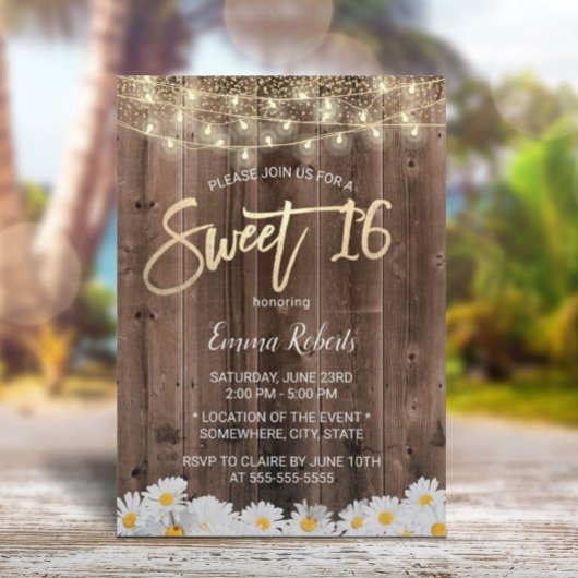 Sweet 16 Rustikale Daisy Blume Barnholz Einladung