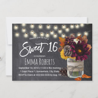 Sweet 16 Rustikale Herbst Blumenmason Jar Chalkboa Einladung