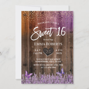 Sweet 16 Rustikale Lila Lavendel Blume Barnholz Einladung