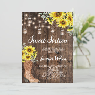 Sweet 16 rustikale Sonnenblumen String Lights Einladung