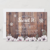 Sweet 16 Rustikale Winter Floral Schneeflocken Einladung (Vorderseite)