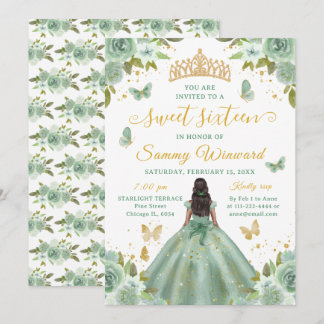 Sweet 16 Sage Green Princess African American Girl Einladung