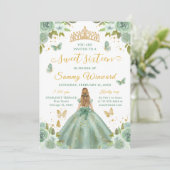 Sweet 16 Sage Green Princess Blonde Girl Einladung (Stehend Vorderseite)