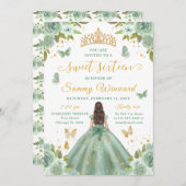 Sweet 16 Sage Green Princess Brunette Girl Einladung (Vorne/Hinten)