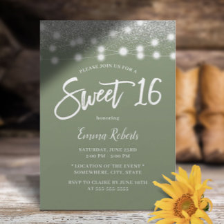 Sweet 16 Sage Green Silver Glitzer Geburtstag Einladung