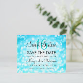 Sweet 16 Save the Date Aquamarin Blue Glitzer Ligh (Stehend Vorderseite)