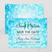 Sweet 16 Save the Date Aquamarin Blue Glitzer Ligh (Vorne/Hinten)